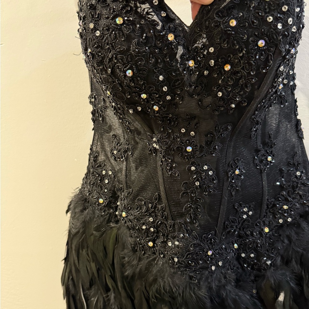 Tony Bowls Black Strapless Feather Dress - Picture 3 of 10